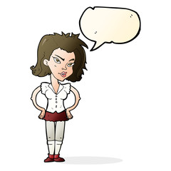 cartoon woman with hands on hips with speech bubble