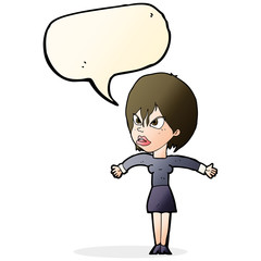 cartoon annoyed girl with speech bubble