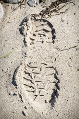closeup of a shoeprint at the beach