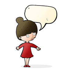 cartoon surprised woman with speech bubble