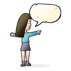 cartoon woman pointing with speech bubble