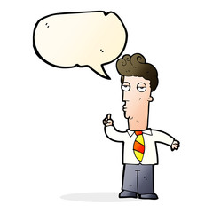 cartoon bored man asking question with speech bubble
