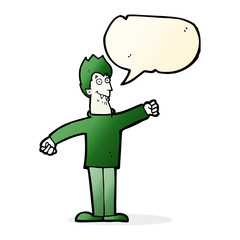 cartoon happy vampire with speech bubble