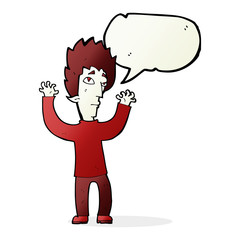 cartoon vampire giving up with speech bubble