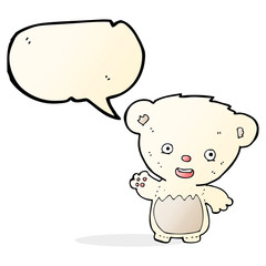 cartoon polar bear cub waving with speech bubble