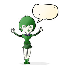 cartoon vampire girl with speech bubble
