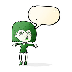 cartoon vampire girl with speech bubble