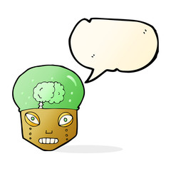 cartoon spooky robot head with speech bubble