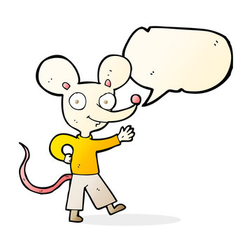 cartoon waving mouse with speech bubble