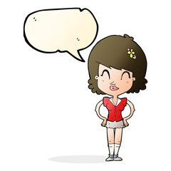 cartoon happy woman with speech bubble