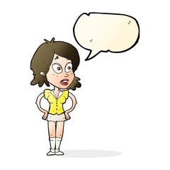 cartoon woman with hands on hips with speech bubble