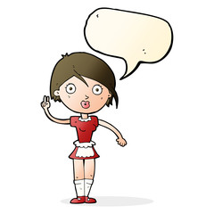 cartoon waitress making hand gesture with speech bubble