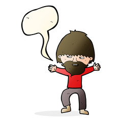 cartoon happy man with beard with speech bubble