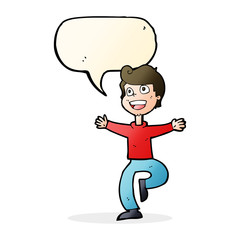 cartoon excited boy with speech bubble