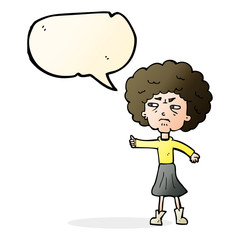 cartoon annoyed old woman with speech bubble