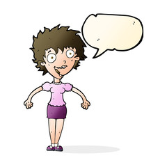 cartoon excited woman with speech bubble