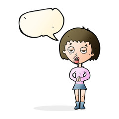 cartoon bored woman waiting with speech bubble