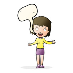 cartoon excited woman with speech bubble