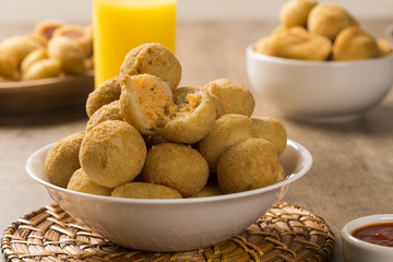 Brazilian snack. chicken dumpling with curd