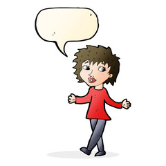 cartoon woman with no worries with speech bubble