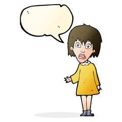 cartoon shocked woman with speech bubble