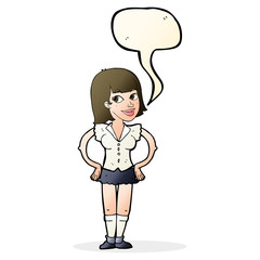 cartoon woman with hands on hips with speech bubble