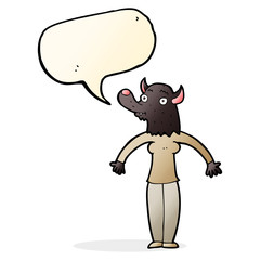 cartoon friendly werewolf woman with speech bubble