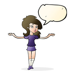 cartoon confused pretty girl with speech bubble