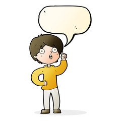 cartoon boy with idea with speech bubble