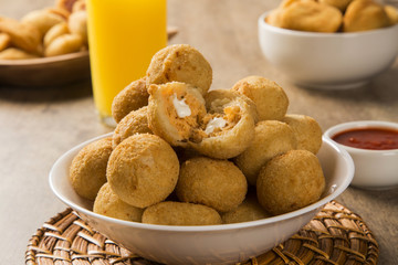 Brazilian snack. chicken dumpling with curd