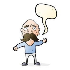 cartoon worried old man with speech bubble
