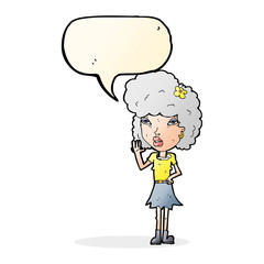 cartoon woman waving with speech bubble