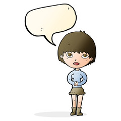 cartoon woman waiting patiently with speech bubble
