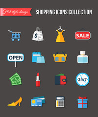 Set of flat shopping icons. Vector illustration.