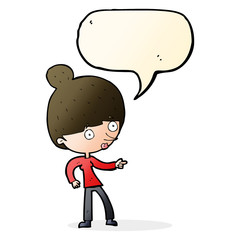 cartoon woman pointing with speech bubble