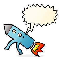 cartoon happy rocket with speech bubble