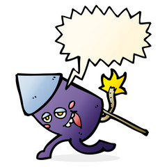 cartoon funny firework character with speech bubble
