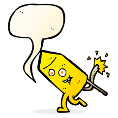 cartoon funny firework character with speech bubble