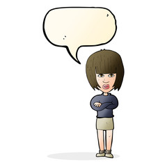 cartoon annoyed woman with speech bubble