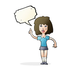 cartoon tough woman with idea with speech bubble
