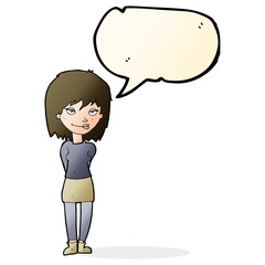 cartoon happy woman with speech bubble