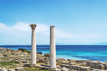 Tharros columns and blue sea