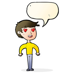 cartoon man in love with speech bubble