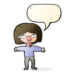 cartoon girl looking upwards with speech bubble