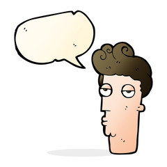 cartoon bored man's face with speech bubble