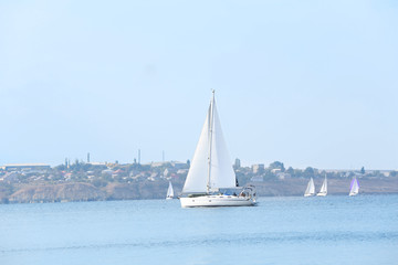 Fototapeta premium Sailing yacht on river