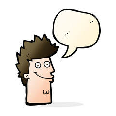 cartoon happy man face with speech bubble
