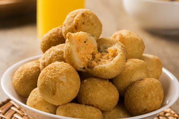 Brazilian snack. chicken dumpling with curd