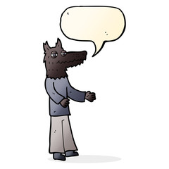 cartoon wolf man with speech bubble