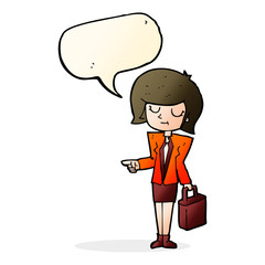 cartoon businesswoman pointing with speech bubble